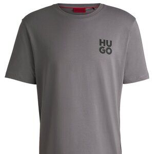 NEW MENS HUGO cotton-jersey t-shirt with stacked logo print grey LARGE